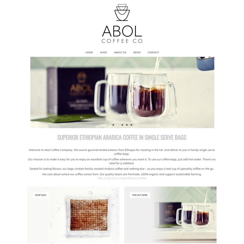 Web Design Work Portfolio, Web Design Agency Bath, London, Abol Coffee Co. website